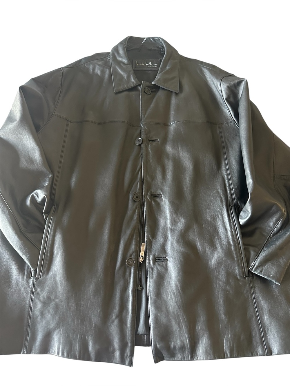 Nicole Miller Black Leather Button-Front Jacket